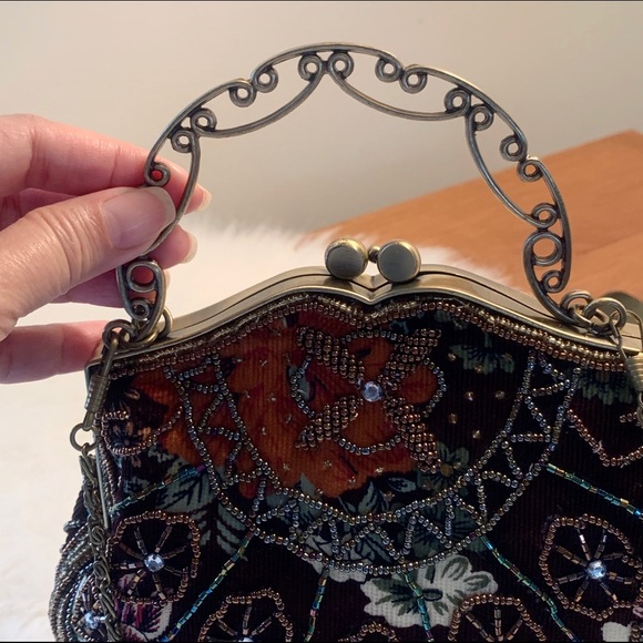 VINTAGE Floral Beaded Bronze Small Purse - Picture 3 of 8